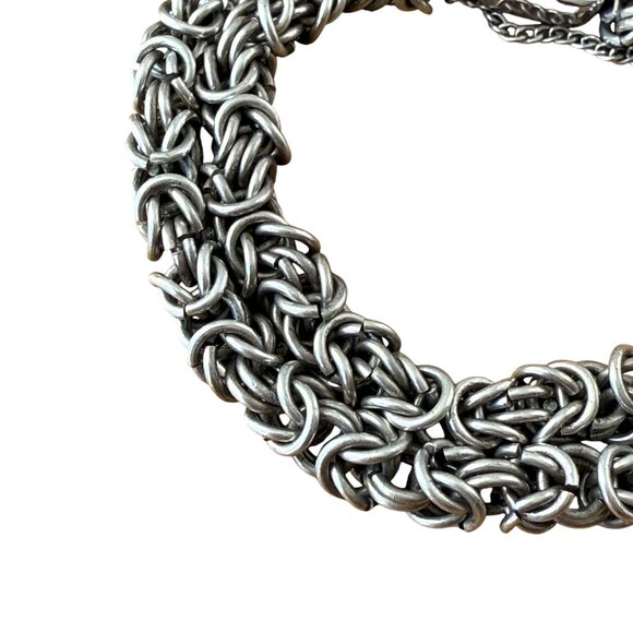 Vintage Sterling Silver Double Byzantine Bracelet With Clasp safety Chain - Picture 7 of 9